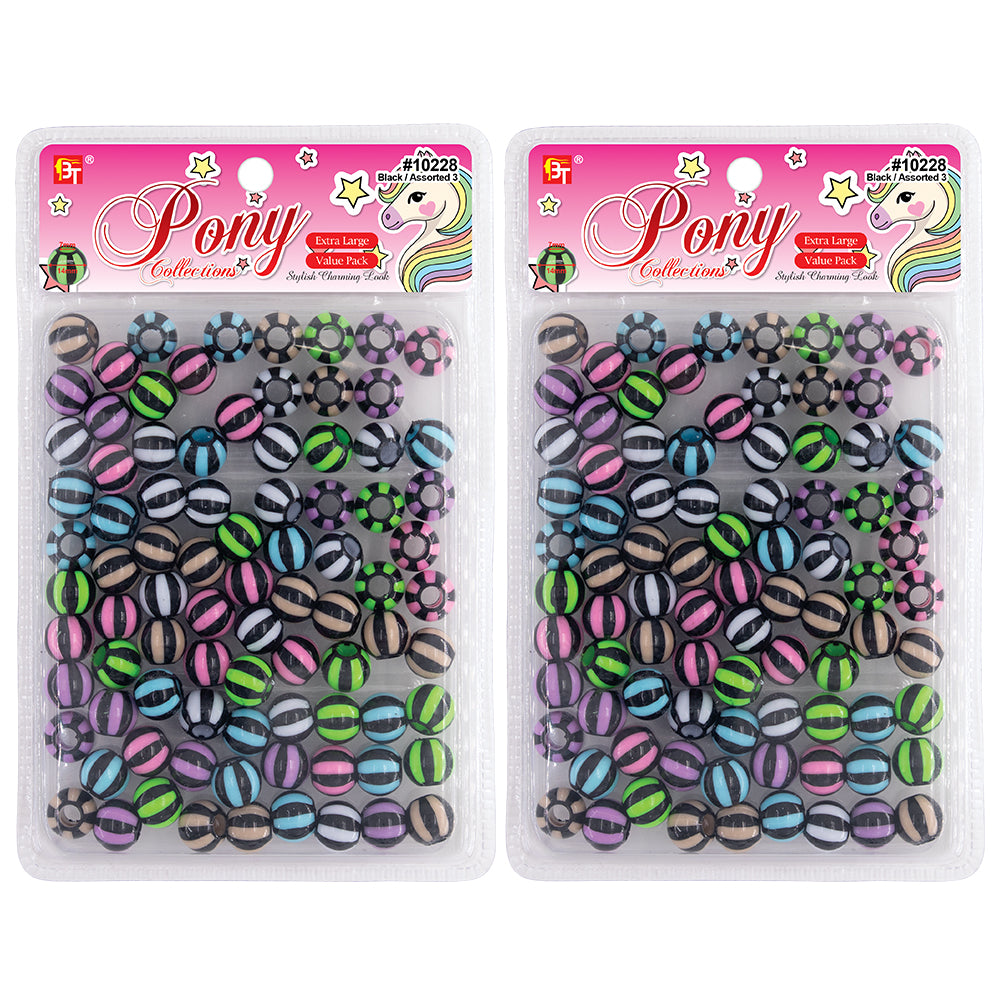 Extra Large Candy Striped Round Beads 2 Pack (200pcs) + 2 Beaders Applicator