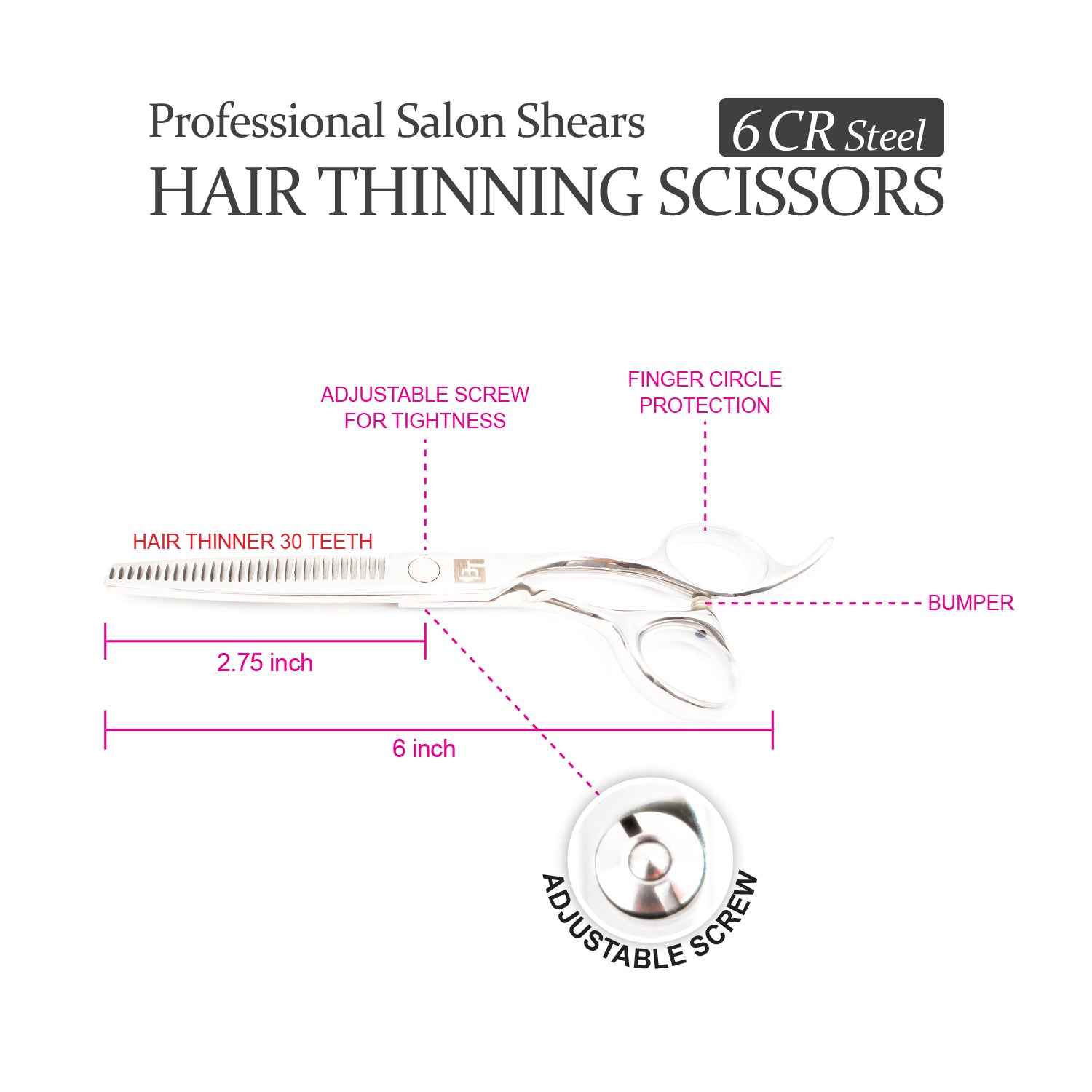 Professional 6" Salon Hair Thinning Scissors (6CR Steel)