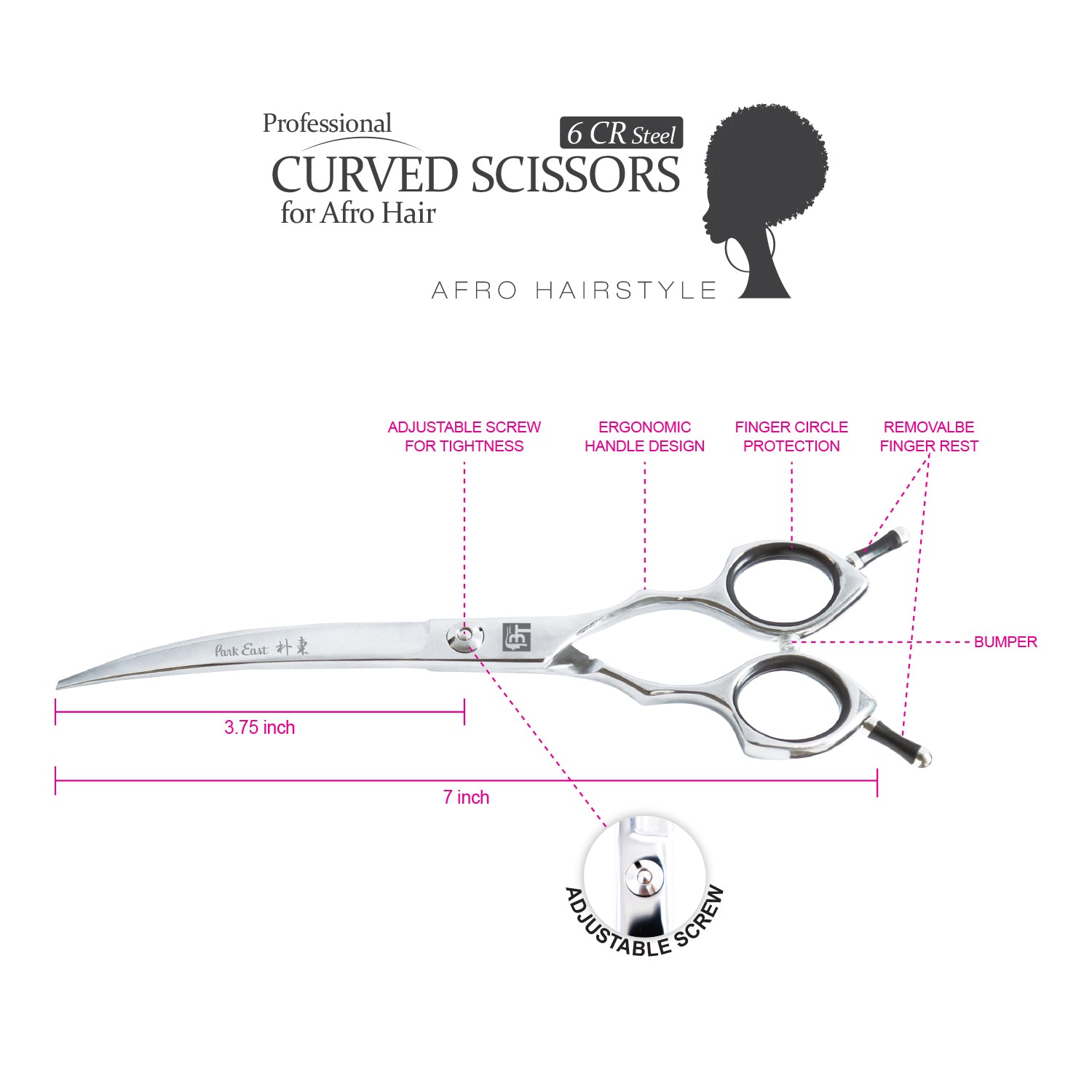 Professional 7" Curved Scissors (6CR Steel) with Ergonomic Handle Design