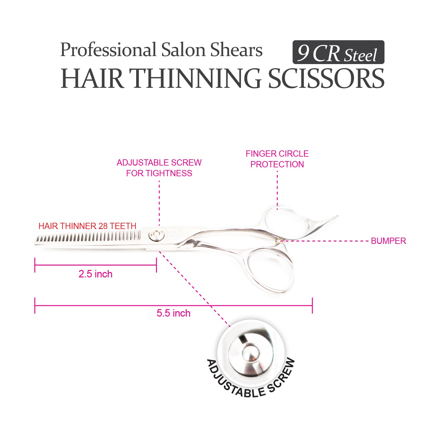 Professional 5.5" Salon Hair Thinning Scissors (9CR Steel)