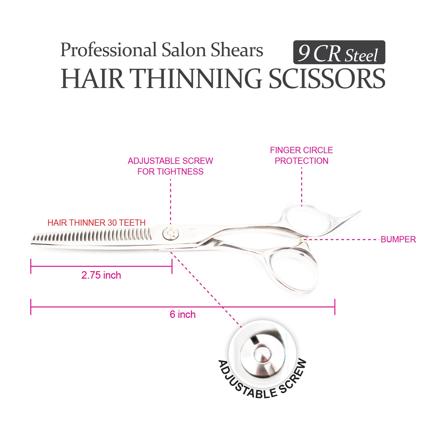 Professional 6" Salon Hair Thinning Scissors (9CR Steel)