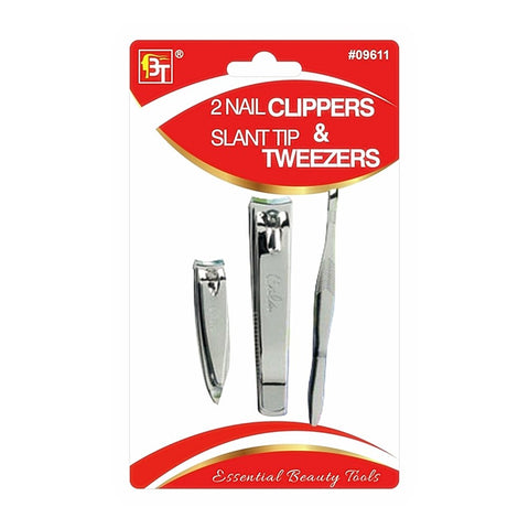 2 NAIL CLIPPERS & SLANT TIP TWEEZERS