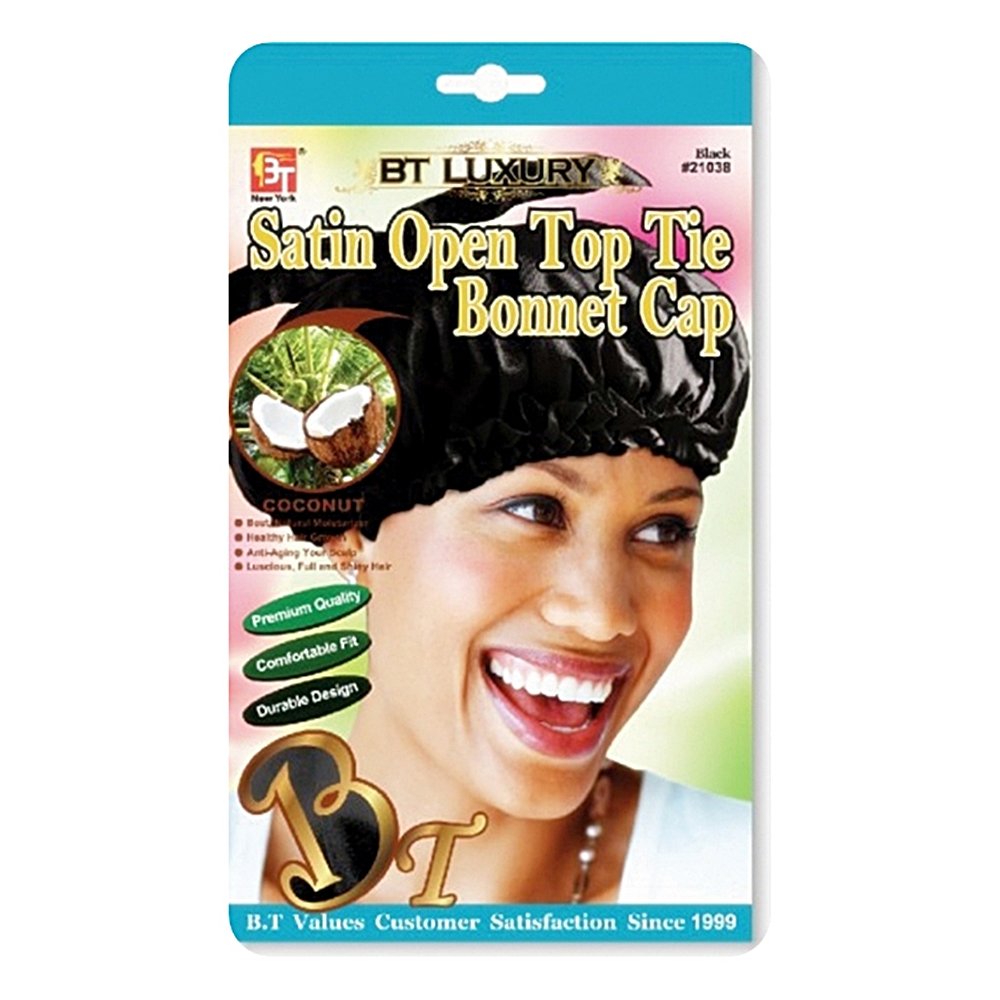 Satin Open Top Tie Bonnet Cap - Coconut Oil Treated