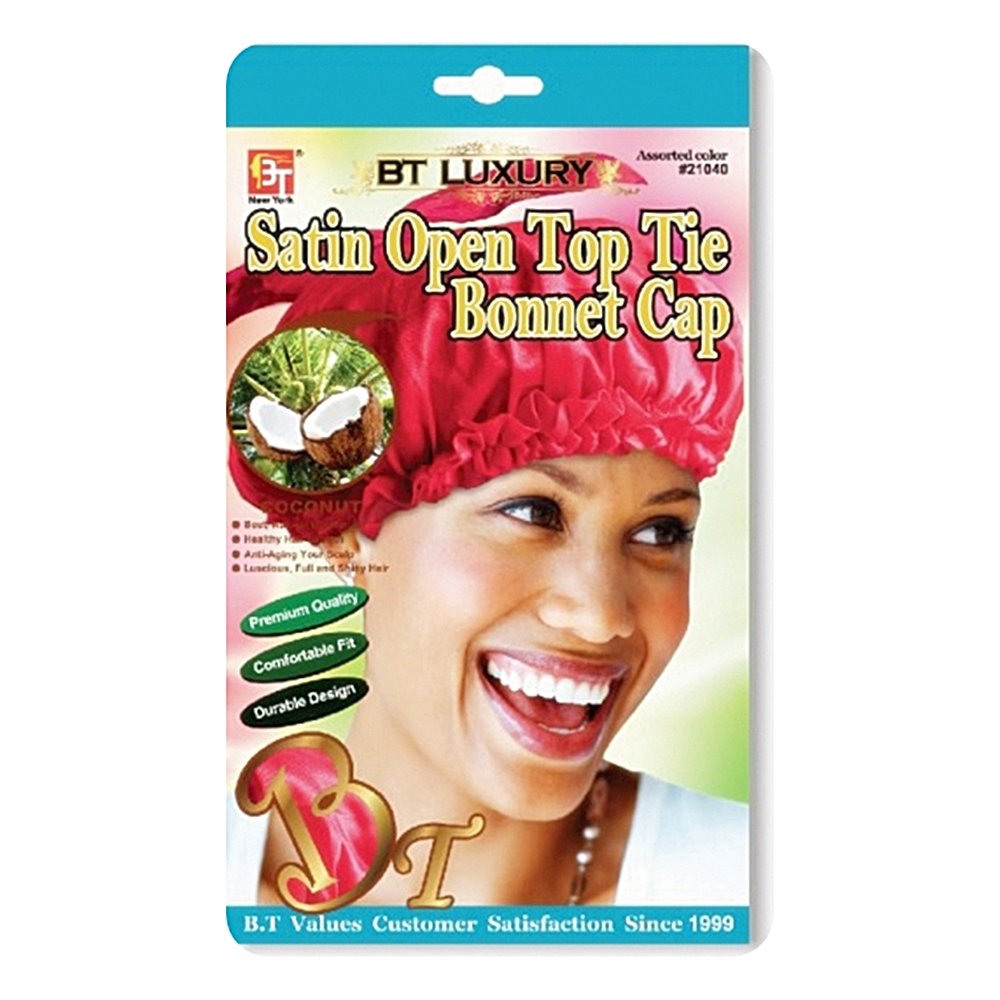 Satin Open Top Tie Bonnet Cap - Coconut Oil Treated
