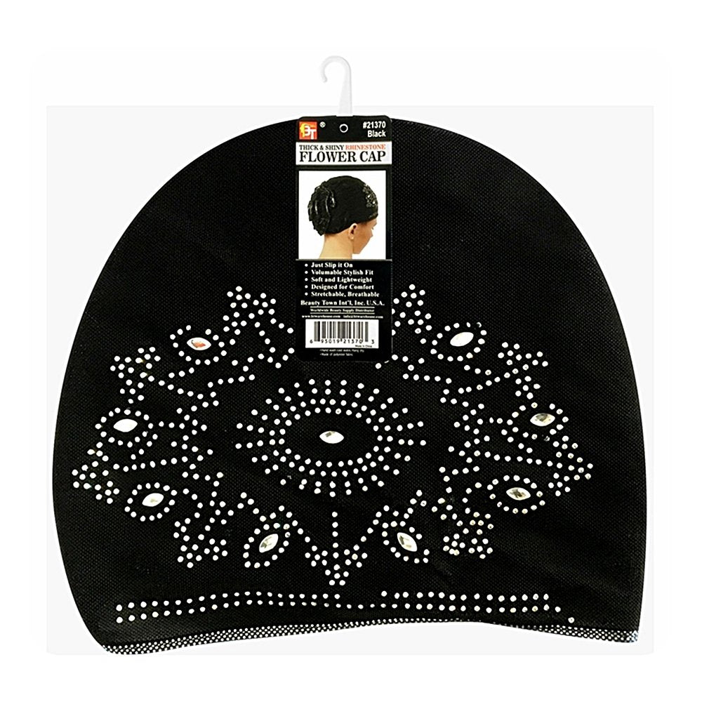 THICK & SHINY RHINESTONE FLOWER CAP (BLACK)